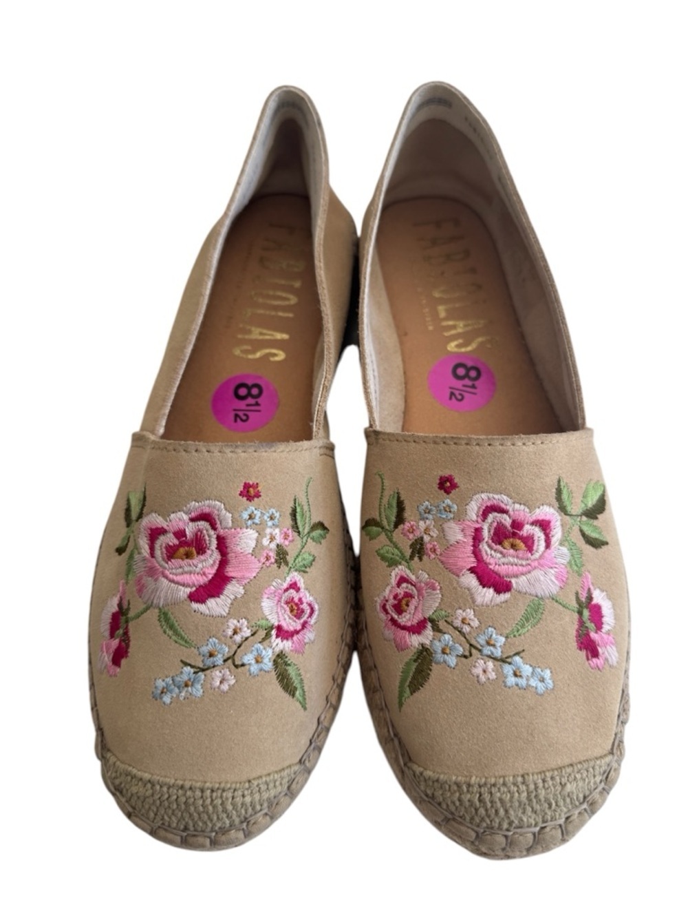 Fabiolas Beige Floral Embroidered Espadrille Flats
